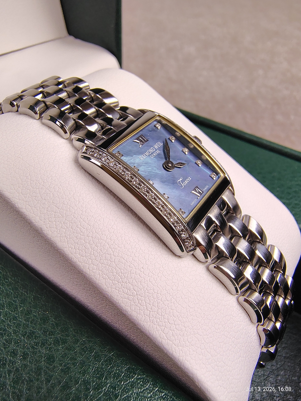 Women's RARE Raymond Weil Tosca Mother Of Pearl 5874 Blue Diamond Watch